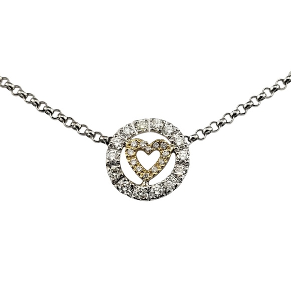 18K Yellow and White Gold Diamond Heart Station Necklace  #18863 - Picture 3 of 7